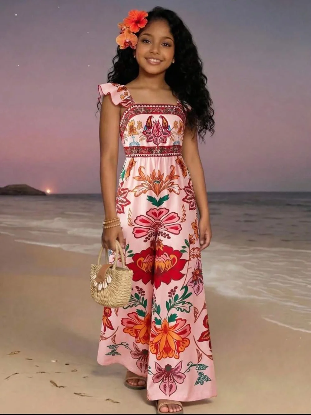 🌺Girls Vibrant Floral ruffle tank jumpsuit🌺